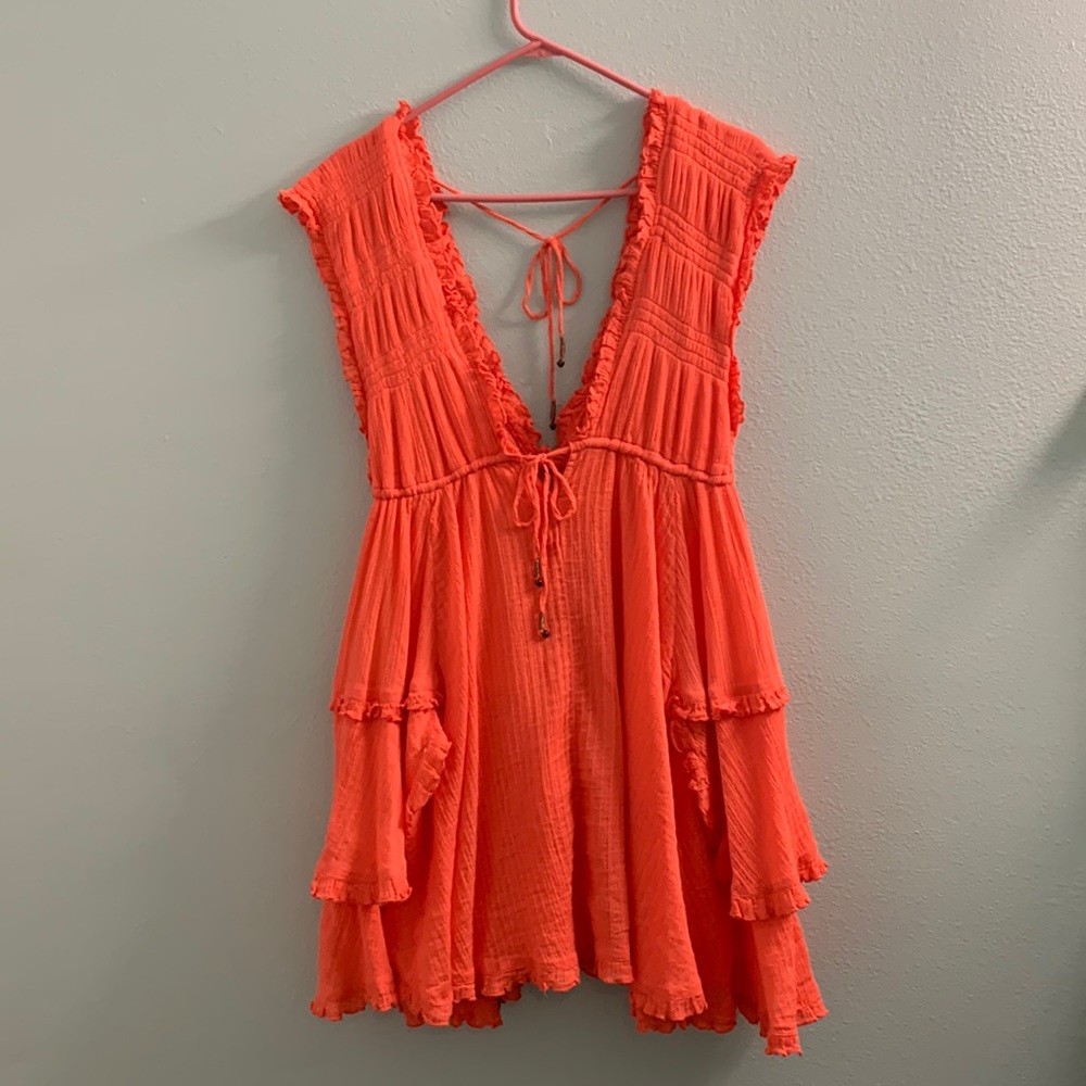 Free people dress , coral layered ruffles